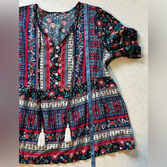 Women’s Casual Boho Floral V Neck Printed Bohemian Blouse - Multicolor - Picture 14 of 16